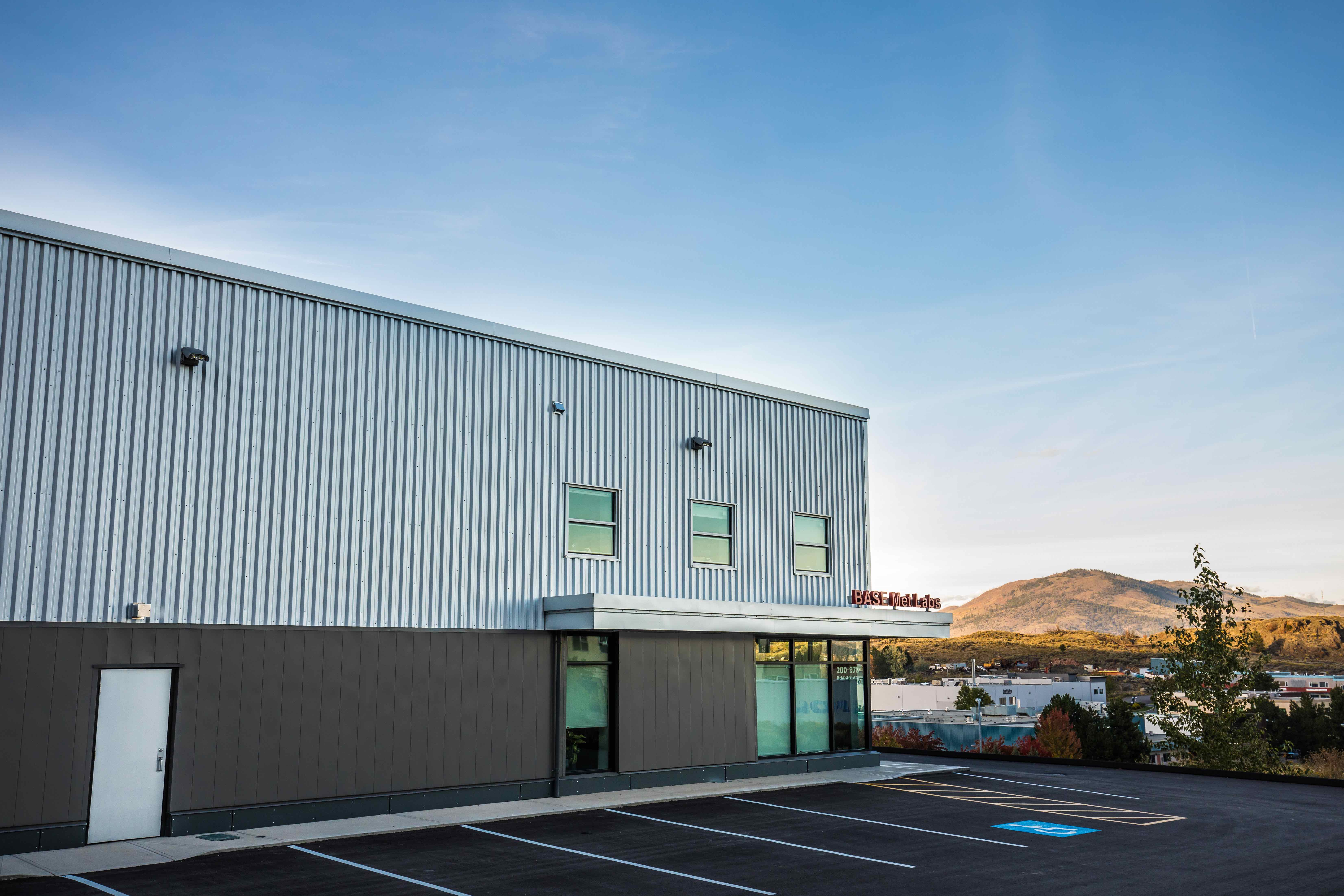 Base met labs facility overlooking a mountainous background