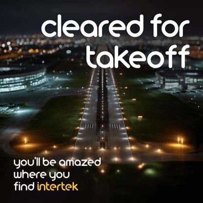 Lit airport runway at night