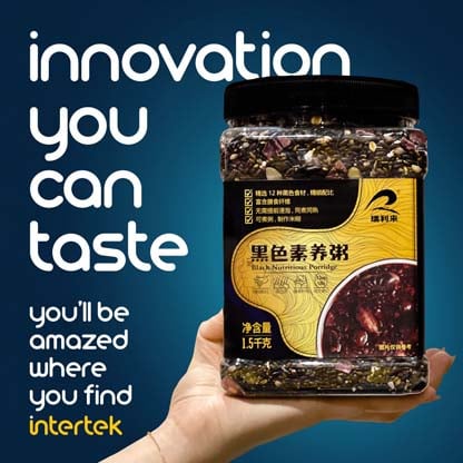 A container of porridge mix being held in the palm of a hand